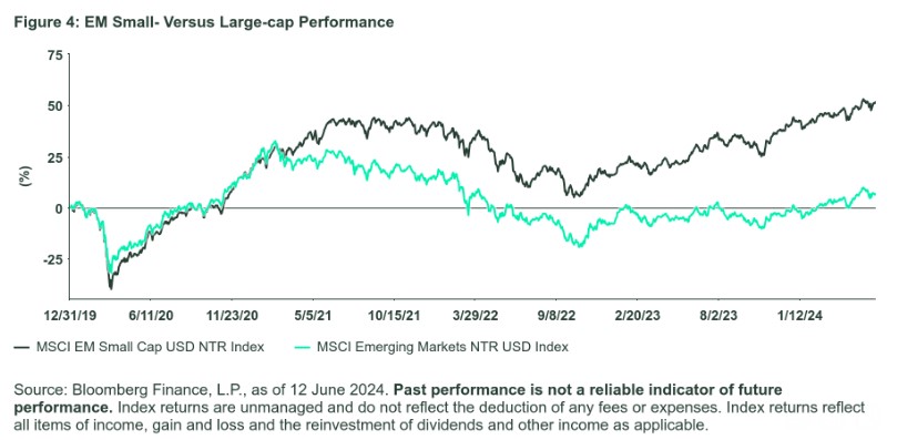 Em small large caps performances
